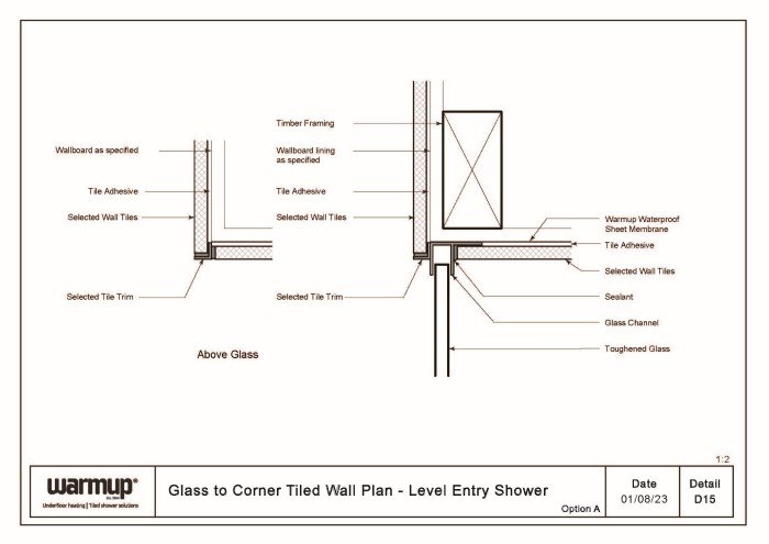 Glass to Corner Tiled Wall Plan - Level Entry Shower