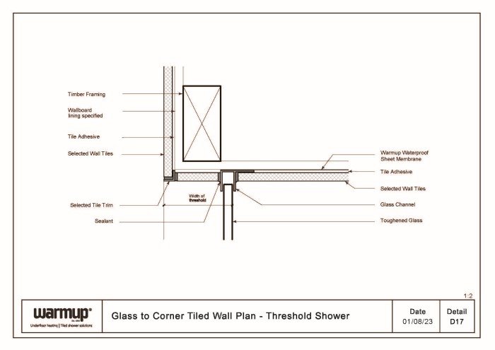Glass to Corner Tiled Wall Plan - Threshold Shower